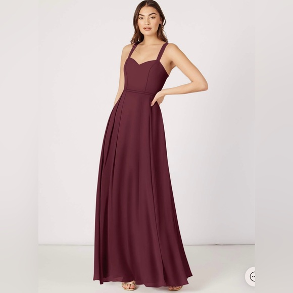 AZAZIE Simoan A-Line Sweetheart Neckline Chiffon Floor-Length Dress in Cabernet - Picture 2 of 11
